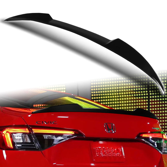 W-Power ABS V-Style Rear Trunk Lip Spoiler Wing For 2022-2024 Honda Civic Sedan -Pearl Black