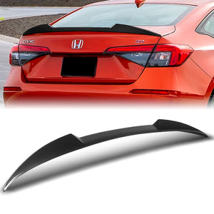 W-Power ABS V-Style Rear Trunk Lip Spoiler Wing For 2022-2024 Honda Civic Sedan -Carbon Fiber Look