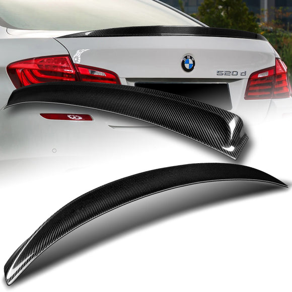 M5-Style Rear Trunk Lip Duckbill Spoiler Wing For 2011-2016 BMW F10 5-Series 4-DR / Sedan + Roof Visor -Real Carbon Fiber