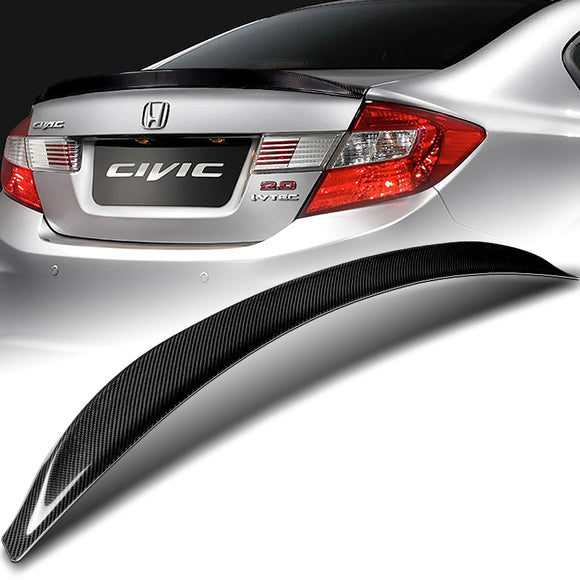 V2-Style Rear Trunk Lip Spoiler Wing For 2012-2015 Honda Civic 4-DR / Sedan -Real Carbon Fiber