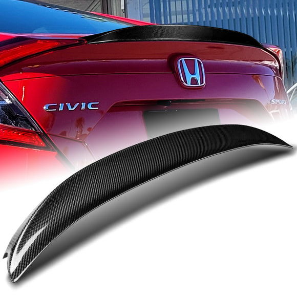 P-Style Rear Trunk Lip Duckbill Spoiler Wing For 2016-2021 Honda Civic X 4-DR / Sedan -Real Carbon Fiber