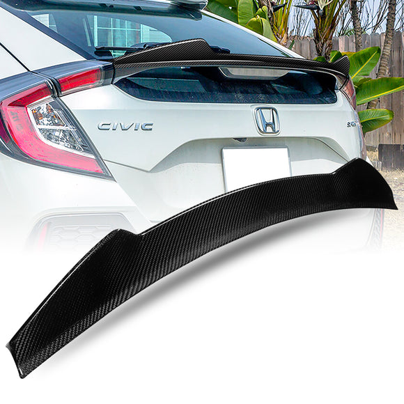 V-Style Rear Trunk Lip Spoiler Wing For 2017-2021 Honda Civic Hatchback -Real Carbon Fiber