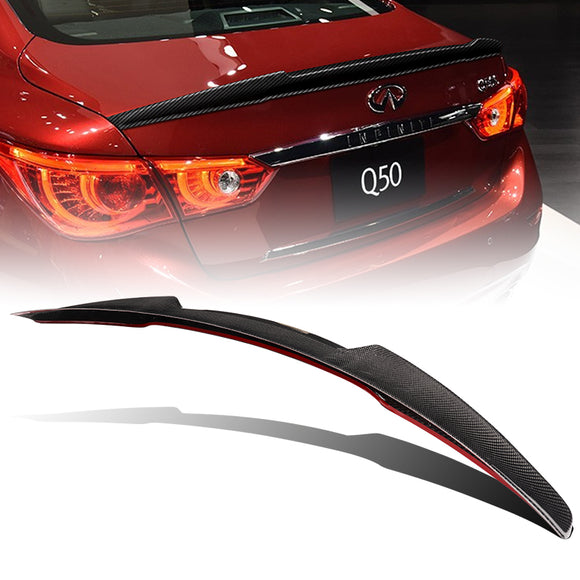 V-Style Rear Trunk Lip Duckbill Spoiler Wing For 2014-2021 Infiniti Q50 Q50S -Real Carbon Fiber