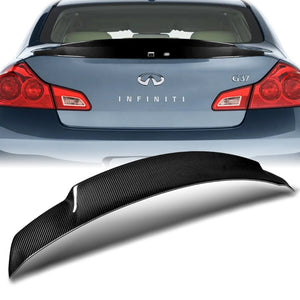 STP-Style High Kick Rear Trunk Lip Duckbill Spoiler Wing For 2009-2013 Infiniti G25 G37 4-DR / Sedan -Real Carbon Fiber