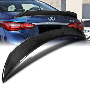 PSM-Style Rear Trunk Lip Duckbill Spoiler Wing For 2014-2022 Infiniti Q50 4-DR / Sedan -Real Carbon Fiber