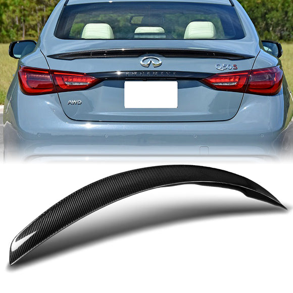 STP-Style Rear Trunk Lip Duckbill Spoiler Wing For 2014-2021 Infiniti Q50 4-DR / Sedan -Real Carbon Fiber