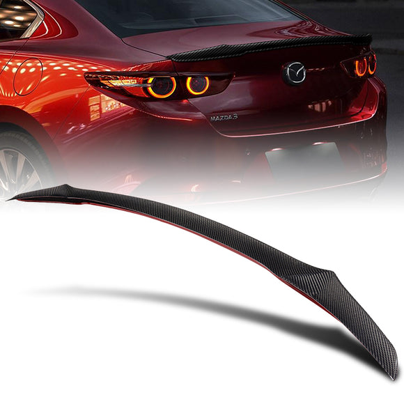 V-Type Rear Trunk Lip Duckbill Spoiler Wing For 2019-2022 Mazda 3 Axela 4-DR / Sedan -Real Carbon Fiber