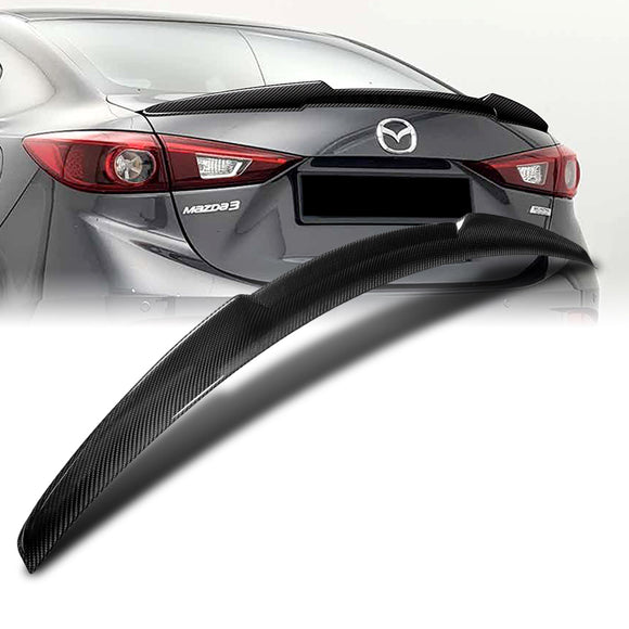 V-Style Rear Trunk Lip Duckbill Spoiler Wing For 2014-2018 Mazda 3 4-DR / Sedan -Real Carbon Fiber