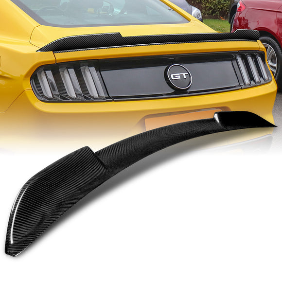 H-Style Rear Trunk Lip Spoiler Wing For 2015-2022 Ford Mustang Coupe 2-DR -Real Carbon Fiber