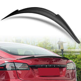 V-Style Rear Trunk Lip Spoiler Wing For 2012-2024 Tesla Model S -Matte Carbon Fiber