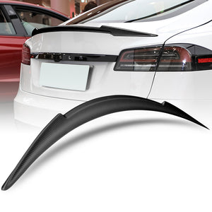 V-Style Rear Trunk Lip Spoiler Wing For 2012-2024 Tesla Model S -Matte Carbon Fiber