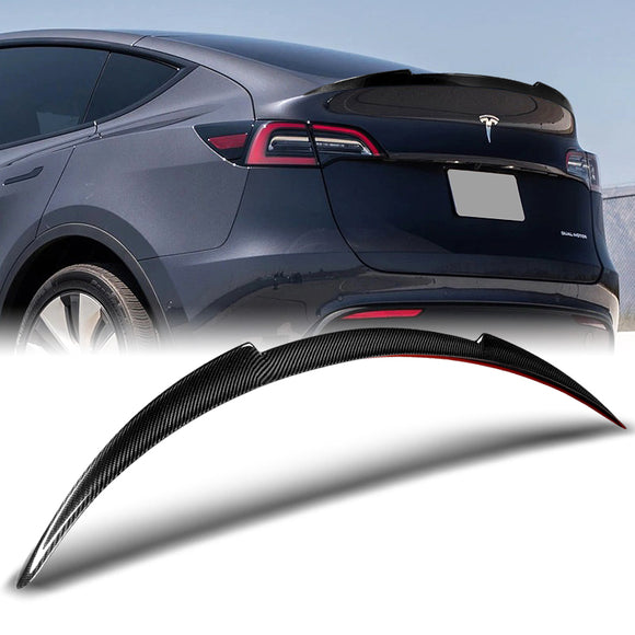 V-Style Rear Trunk Lip Spoiler Wing For 2020-2024 Tesla Model Y -Real Carbon Fiber