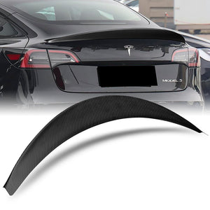 STP-Style Rear Trunk Lip Duckbill Spoiler Wing For 2017-2023 Tesla Model 3 -Matte Carbon Fiber