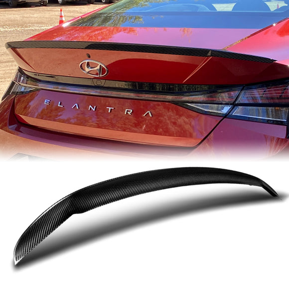 OE-Style Rear Trunk Lip Duckbill Spoiler Wing For 2021-2023 Hyundai Elantra -Real Carbon Fiber