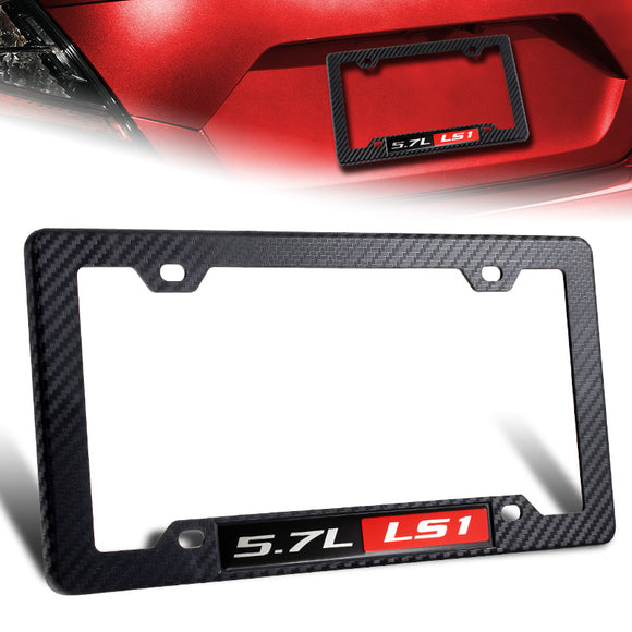 1Pcs Carbon Look ABS License Plate Tag Frame Cover with Car Trunk Emblems For 5.7L_LS1