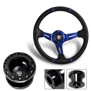 For 2000-2006 Honda S2000 350mm Blue / Carbon PVC Leather Steering Wheel + Black Aluminum Hub