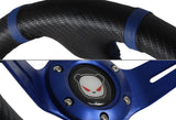 For 1995-2006 Hyundai Accent 350mm Blue / Carbon PVC Leather Steering Wheel + Purple Aluminum Hub