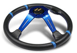 For 1995-2006 Hyundai Accent 350mm Blue / Carbon PVC Leather Steering Wheel + Purple Aluminum Hub