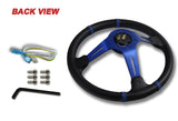 For 1995-2006 Hyundai Accent 350mm Blue / Carbon PVC Leather Steering Wheel + Purple Aluminum Hub