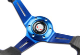 For 1995-2006 Hyundai Accent 350mm Blue / Carbon PVC Leather Steering Wheel + Purple Aluminum Hub