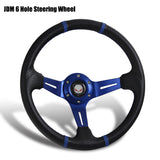 For 1990-1996 Nissan 300ZX 350mm Blue / Carbon PVC Leather Steering Wheel + Blue Aluminum Hub