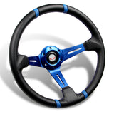 For 2000-2006 Honda S2000 350mm Blue / Carbon PVC Leather Steering Wheel + Black Aluminum Hub