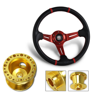 For 1998-2002 Honda Accord 350mm Red / Carbon PVC Leather Steering Wheel + Gold Aluminum Hub