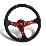 For 1998-2002 Honda Accord 350mm Red / Carbon PVC Leather Steering Wheel + Gold Aluminum Hub