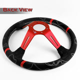 W-Power 350mm 14" Black Alcantara Grip Red Anodized 3-Spoke Double Red Center Stripes 4" Deep Dish Ultra Street Steering Wheel