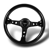 W-Power 13" 330mm 6-Bolt Hole JDM Euro VIP Style Galaxy Black Sparkled Classic Wood Grip With Aluminum Finished 3-Spoke 3 Inches Deep Dish Steering Wheel -Black Center Spoke