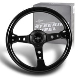 W-Power 13" 330mm 6-Bolt Hole JDM Euro VIP Style Galaxy Black Sparkled Classic Wood Grip With Aluminum Finished 3-Spoke 3 Inches Deep Dish Steering Wheel -Black Center Spoke