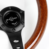 W-Power 13" 330mm 6-Bolt Hole JDM Euro VIP Style Galaxy Dark Brown Classic Wood Grip With Aluminum Finished 3-Spoke 3 Inches Deep Dish Steering Wheel -Black Center Spoke