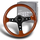 W-Power 13" 330mm 6-Bolt Hole JDM Euro VIP Style Galaxy Dark Brown Classic Wood Grip With Aluminum Finished 3-Spoke 3 Inches Deep Dish Steering Wheel -Black Center Spoke