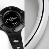 W-Power 13" 330mm 6-Bolt Hole JDM Euro VIP Style Galaxy White Classic Wood Grip With Aluminum Finished 3-Spoke 3 Inches Deep Dish Steering Wheel -Black Center Spoke