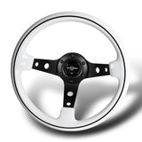 W-Power 13" 330mm 6-Bolt Hole JDM Euro VIP Style Galaxy White Classic Wood Grip With Aluminum Finished 3-Spoke 3 Inches Deep Dish Steering Wheel -Black Center Spoke