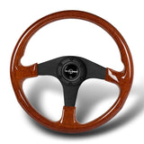 W-Power 14" 350mm 6-Bolt Hole Classic Style Galaxy Brown Wood Grip With Aluminum Finished 3-Spoke Steering Wheel -Matte Black Center Spoke