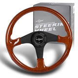 W-Power 14" 350mm 6-Bolt Hole Classic Style Galaxy Brown Wood Grip With Aluminum Finished 3-Spoke Steering Wheel -Matte Black Center Spoke