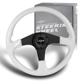 W-Power 14" 350mm 6-Bolt Hole Classic Style Galaxy White Wood Grip With Aluminum Finished 3-Spoke Steering Wheel -Matte Black Center Spoke