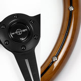 W-Power 14" 350mm 6-Bolt Hole Classic Style Polished Dark Wood Grain Grip With Aluminum Finished 3-Spoke Steering Wheel -Black Center Spoke