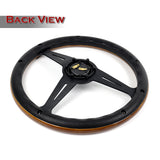 W-Power 14" 350mm 6-Bolt Hole Classic Style Polished Dark Wood Grain Grip With Aluminum Finished 3-Spoke Steering Wheel -Black Center Spoke