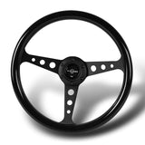 W-Power 14" 350mm 6-Bolt Hole JDM Euro VIP Style Galaxy Black Classic Wood Grain Trim Grip With Aluminum Finished 3-Spoke Steering Wheel -Black Sparkled Wood Grip/Black Center Spoke