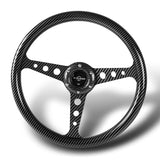 W-Power 14" 350mm 6-Bolt Hole JDM Euro VIP Style Carbon Fiber Look Grip With Aluminum Finished 3-Spoke Steering Wheel -Carbon Fiber Look Center Spoke/Black Carbon Fiber Look Grip