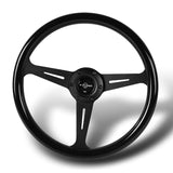 W-Power 14" 350mm 6-Bolt Hole JDM Euro VIP Style Galaxy Black Wood Grain Trim Grip With Aluminum Finished 3-Spoke Steering Wheel -Black Sparkled Wood Grip/Black Center Spoke