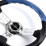 W-Power 13.5" 343mm 6-Bolt Hole JDM Euro VIP Style Crystal Bubble With Black Leather Grip Aluminum Finished 3-Spoke 3 Inch Deep Dish Steering Wheel