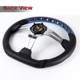 W-Power 13.5" 343mm 6-Bolt Hole JDM Euro VIP Style Crystal Bubble With Black Leather Grip Aluminum Finished 3-Spoke 3 Inch Deep Dish Steering Wheel