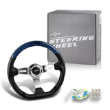 W-Power 13.5" 343mm 6-Bolt Hole JDM Euro VIP Style Crystal Bubble With Black Leather Grip Aluminum Finished 3-Spoke 3 Inch Deep Dish Steering Wheel