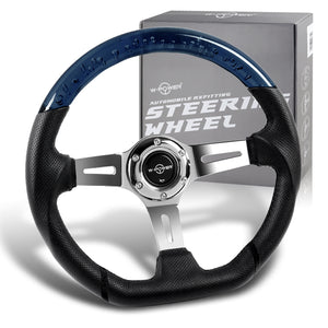 W-Power 13.5" 343mm 6-Bolt Hole JDM Euro VIP Style Crystal Bubble With Black Leather Grip Aluminum Finished 3-Spoke 3 Inch Deep Dish Steering Wheel