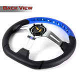 W-Power 13.5" 343mm 6-Bolt Hole JDM Euro VIP Style Blue Crystal Bubble With Black Leather Grip Aluminum Finished 3-Spoke 3 Inch Deep Dish Steering Wheel