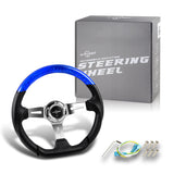 W-Power 13.5" 343mm 6-Bolt Hole JDM Euro VIP Style Blue Crystal Bubble With Black Leather Grip Aluminum Finished 3-Spoke 3 Inch Deep Dish Steering Wheel