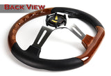 W-Power 13.5" 343mm 6-Bolt Hole JDM Euro VIP Style Dark Wood Black Leather Grip With Aluminum Finished 3-Spoke 3 Inch Deep Dish Steering Wheel